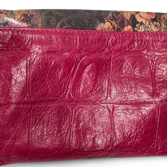 Italian Leather Floral Clutch Dark Pink‎ Evening Bag - Picture 9 of 16